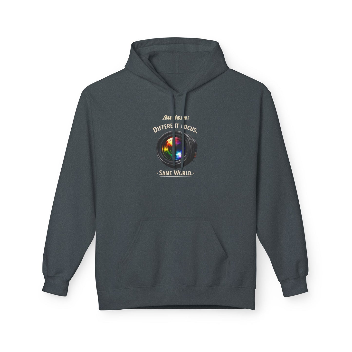Hoodie — 'Different Not Less, Same World' Rainbow Eye Graphic