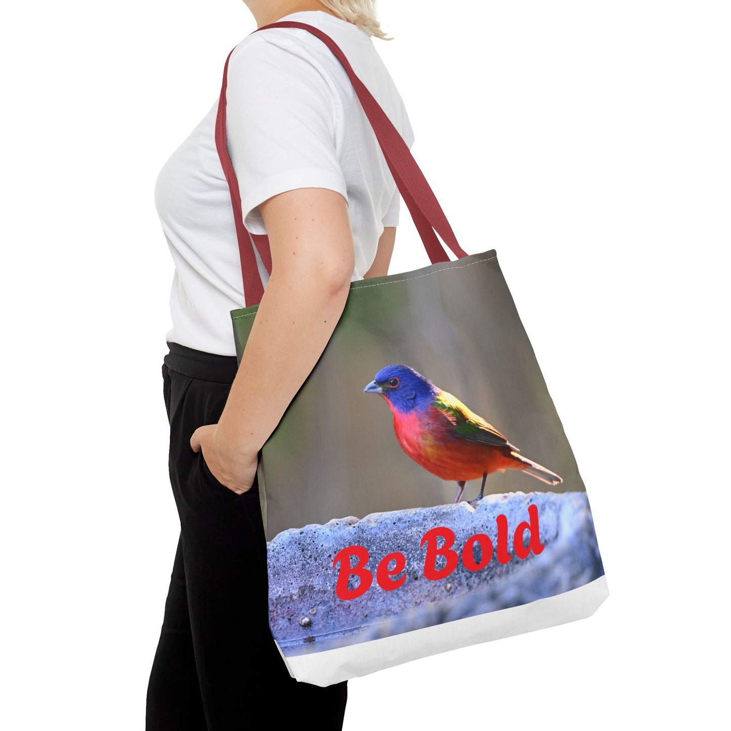 Colorful Bird Be Bold Tote Bag, Eco-Friendly Art Tote, Nature Lover Gift, Inspirational Quote Bag, Everyday Carry-All