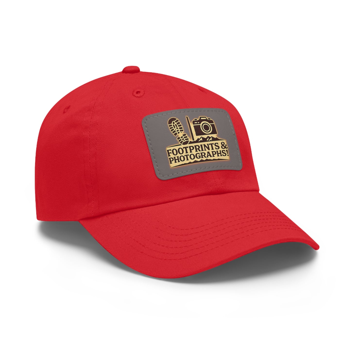 Leather Patch Dad Hat — "Footprints & Photographs" Outdoor Photographer Cap