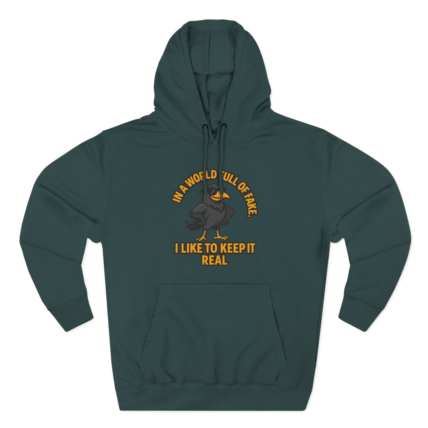 Three-Panel Hoodie — Funny Ostrich "I Like to Keep It Real" Graphic
