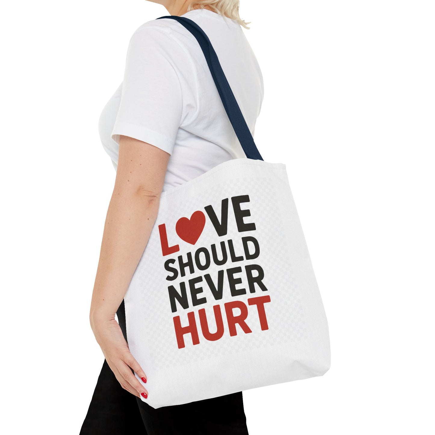Love Should Never Hurt Tote Bag – Inspirational Gift for Awareness Events, Eco-Friendly Reusable Shopping Bag, Positive Affirmation Bag