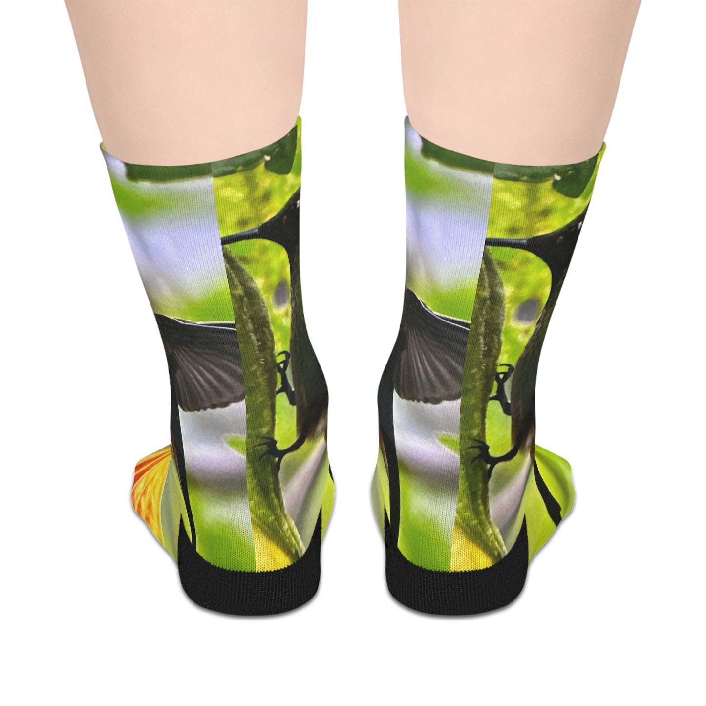 Hummingbird & Yellow Flower Mid-Length Socks — Nature Floral Crew Socks