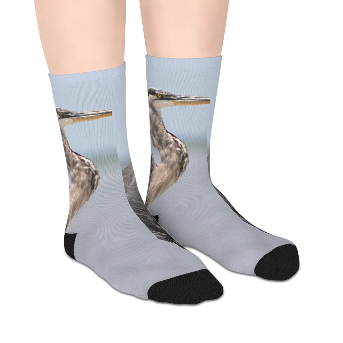 Charming Great Blue Heron Design Mid-Length Socks for Nature Lovers, Cute Gift, Cozy Footwear, Novelty Socks, Animal-themed Accessories