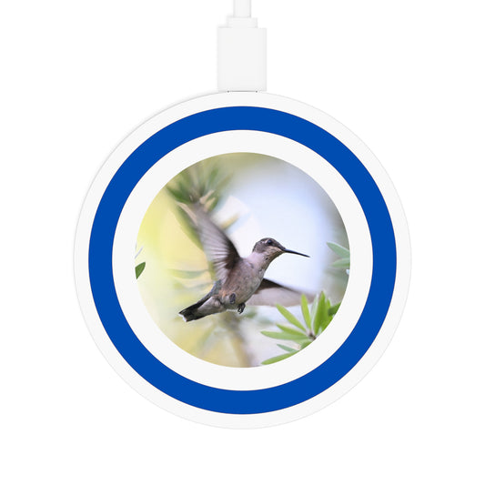 Hummingbird Wireless Charging Pad — Fast Qi Phone Charger with Blue Accent