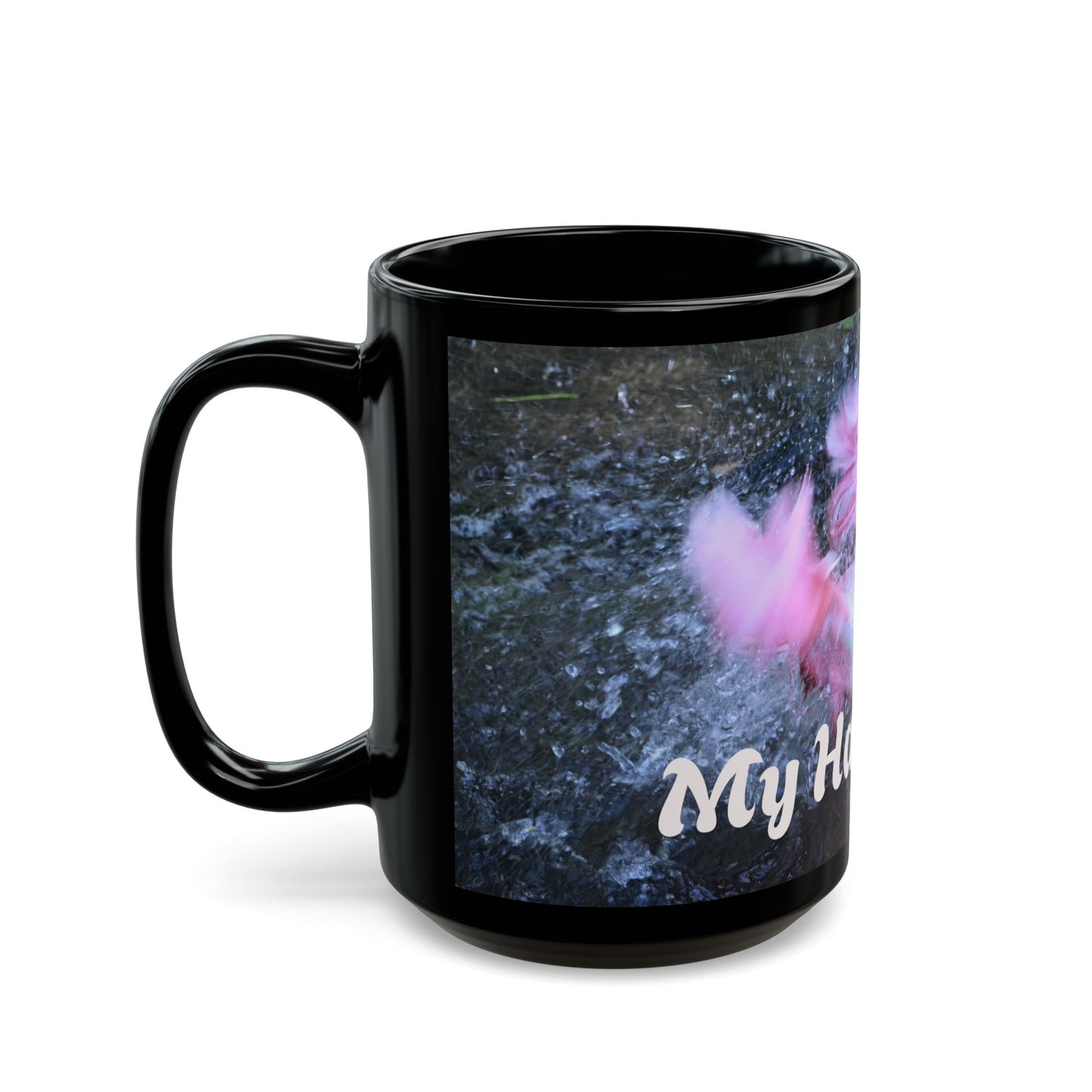 Vibrant Black Mug with Happy Place Design, Unique Gift for Bird Lovers, Coffee Mug, Cute Home Decor, Fun Office Mug, Ideal for Birthdays