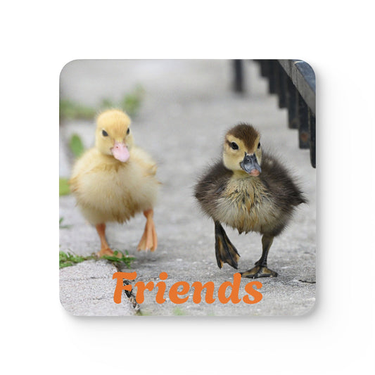 Cute Friends Corkwood Coaster Set, Duckling Home Decor, Gift for Friends, Kitchen Accessory, Housewarming Present, Coaster Set with Ducks