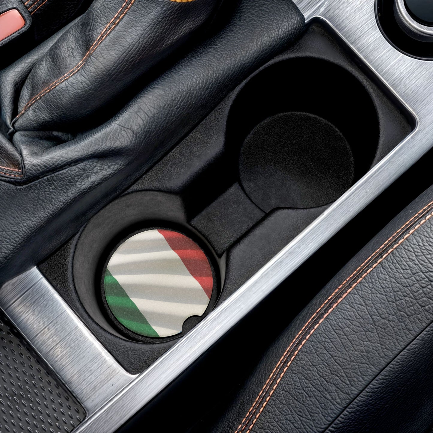 Italian Flag Soapstone Car Coaster — Round Cup Holder Protector