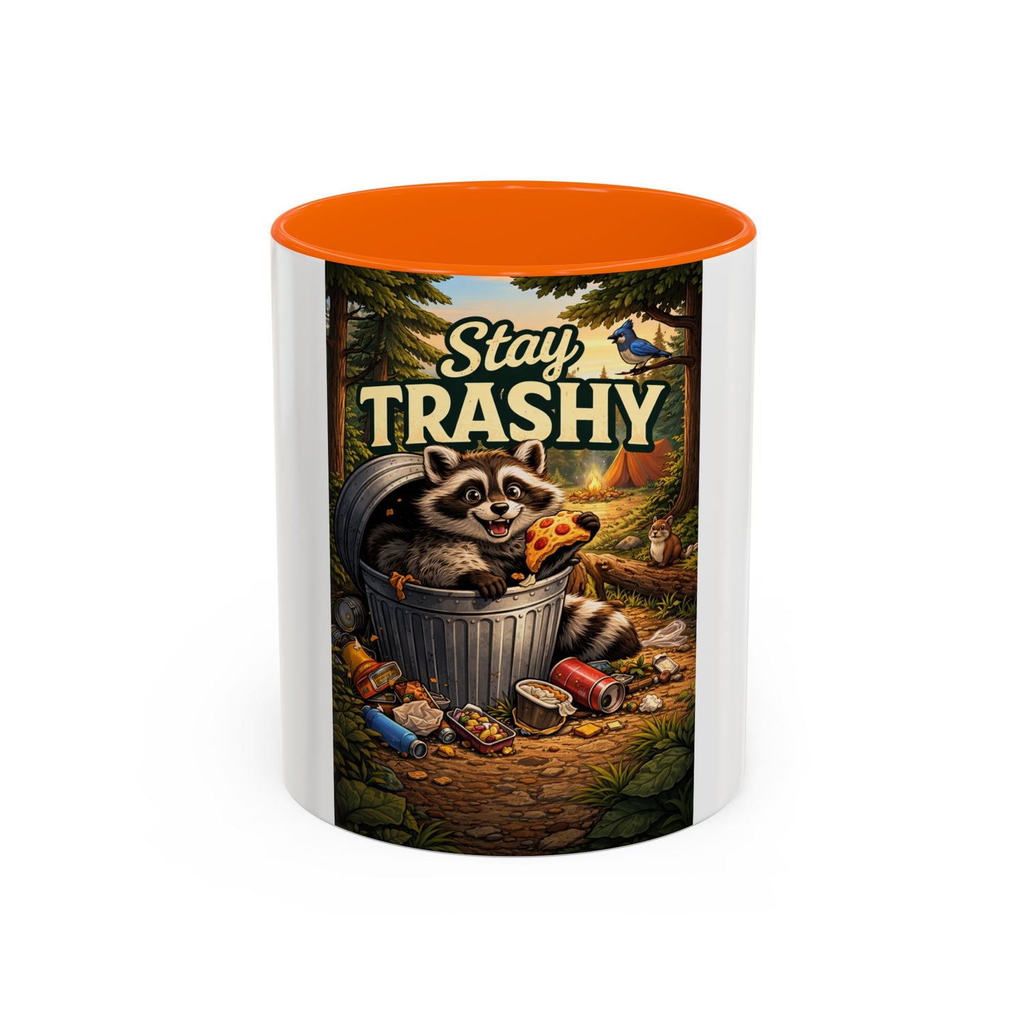 Stay Trashy Coffee Mug — Funny Raccoon Trash Can Design, Novelty Gift for Friends & Family