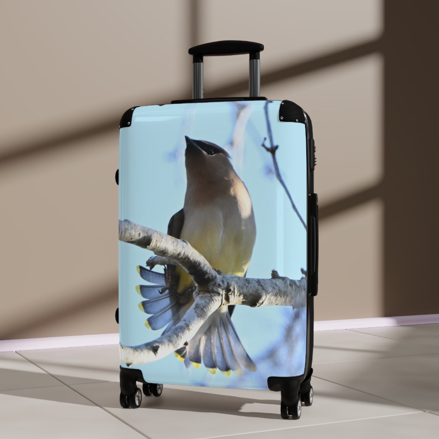 Cedar Waxwing Bird Suitcase — Lightweight Carry-On Luggage with Nature Photography Design