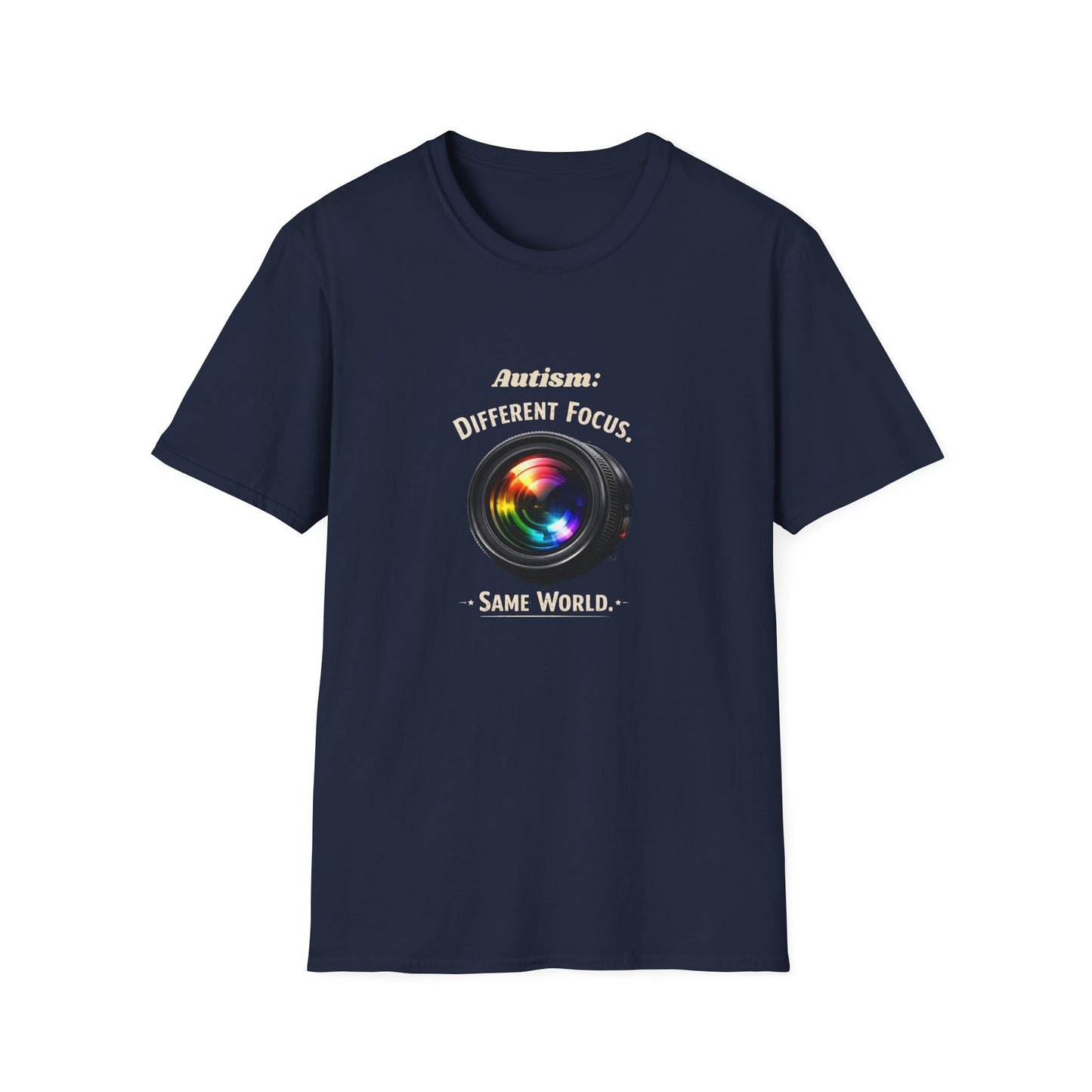 Autism: Different Focus Same World T-Shirt — Camera Lens Awareness Tee